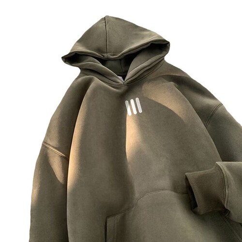 Fall/Winter heavyweight, structured hoodie in Ume Plum suede velvet—unisex American-style Hiphop couple's jacket