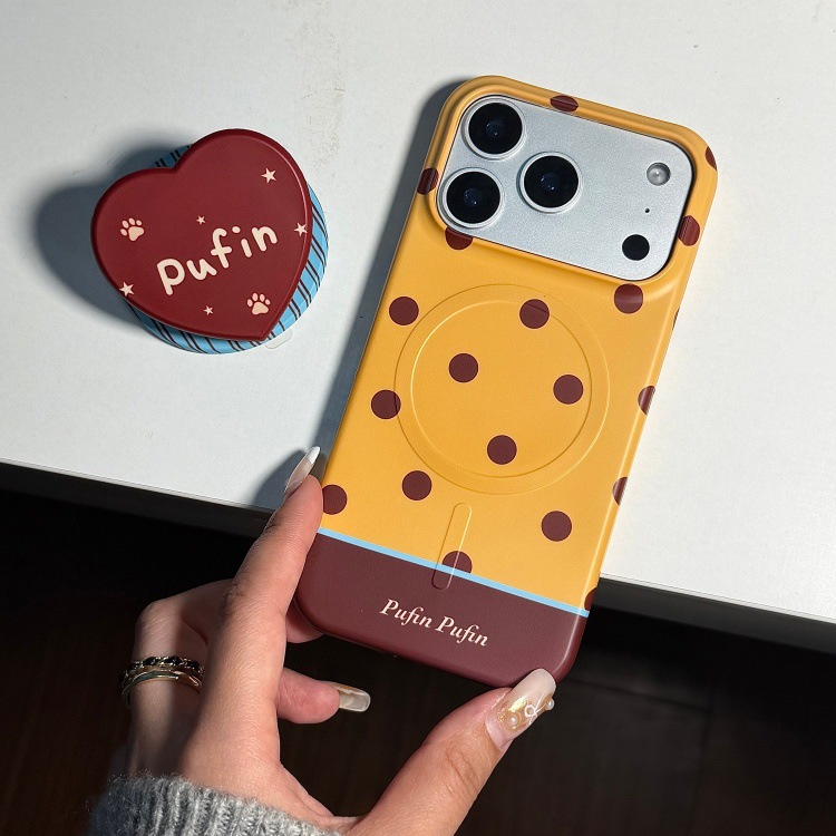Contrast Polka Dot Heart Magnetic Stand Phone Case for iPhone 17 16 15 14 Pro Max Plus Full Coverage IMD Shockproof Cover