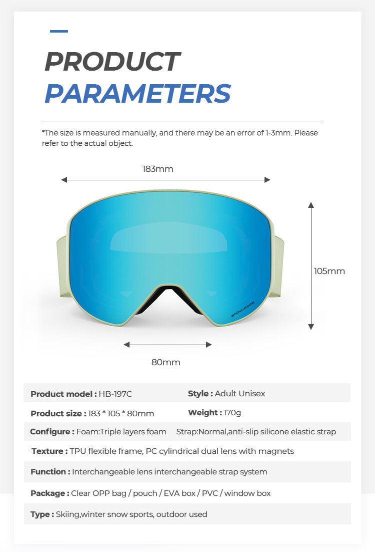 Skibrille Antibeschlag- und Anti-Wind- und Sand-große zylindrische Schneebrille für Männer und Frauen Bergsteigen Schneeausrüstung Skifahren_voghion.com