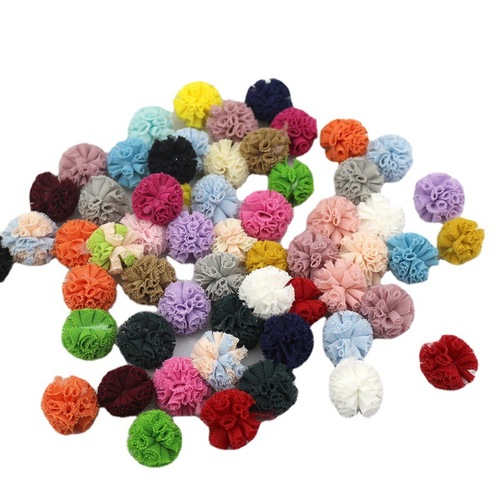 Wholesale 2.5cm Korean version elastic mesh ball DIY handmade lace pom pom children's hair accessories pom pom accessories