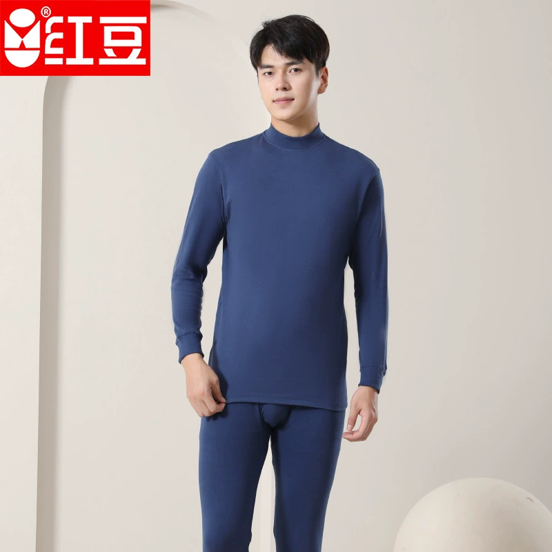 Мужской комплект хлопкового нижнего белья Red Bean на осень, свободный крой, утолщенный, с воротником-стойкой, теплый и плотный.