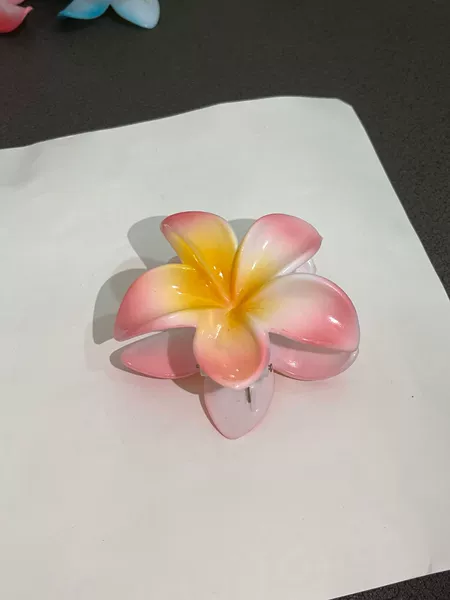 Bright Pink Yellow Heart Plumeria Clip 8cm
