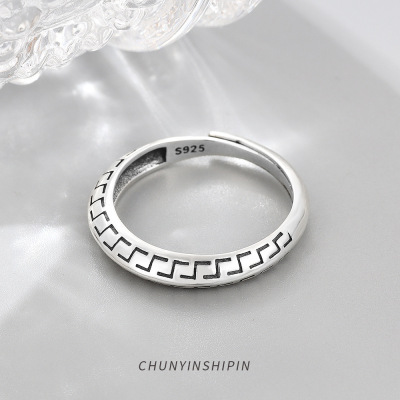 personality Retro Diamond Ring s925 Sterling Silver ins Korean temperament Female models Opening Ring Trend fashion Jewelry