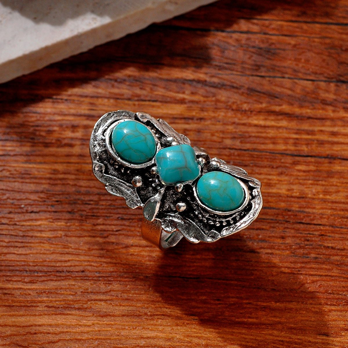 Wholesale Jewelry Vintage Style Printing Geometric Imitation Turquoise Alloy Plating Rings display picture 2
