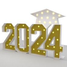 跨境外贸亚马逊毕业季GRAD2024博士帽KT板LED数字字母灯