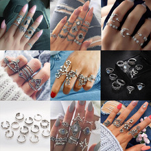 外貿歐美波西米亞鑲鑽套裝戒指女性復古婚禮節星星月亮水晶戒指