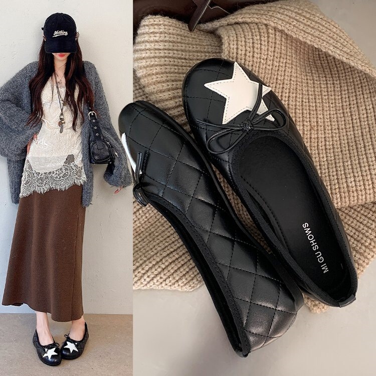 Chic and Quirky Diamond Pattern Women's Vintage Color-Block Bowknot Shallow Soft Leather Slip-On Round-Toe Ballet Flats Chic and Quirky Diamond Pattern Women's Vintage Color-Block Bowknot Shallow Soft Leather Slip-On Round-Toe Ballet Flats