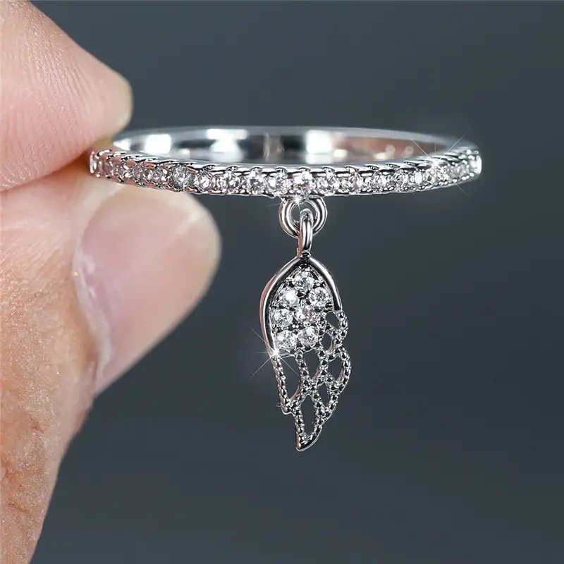 5g Weight Zircon Inlay Material Rings Classification 10, 6, 7 Ring Size 1 Piece Quantity Daily, Tea Party Occasion Feather, Copper Material Geometric, Wings Pattern All Seasons Season Women's Gender Sweet Style Geometric Wings Feather Copper Sweet Rings 3