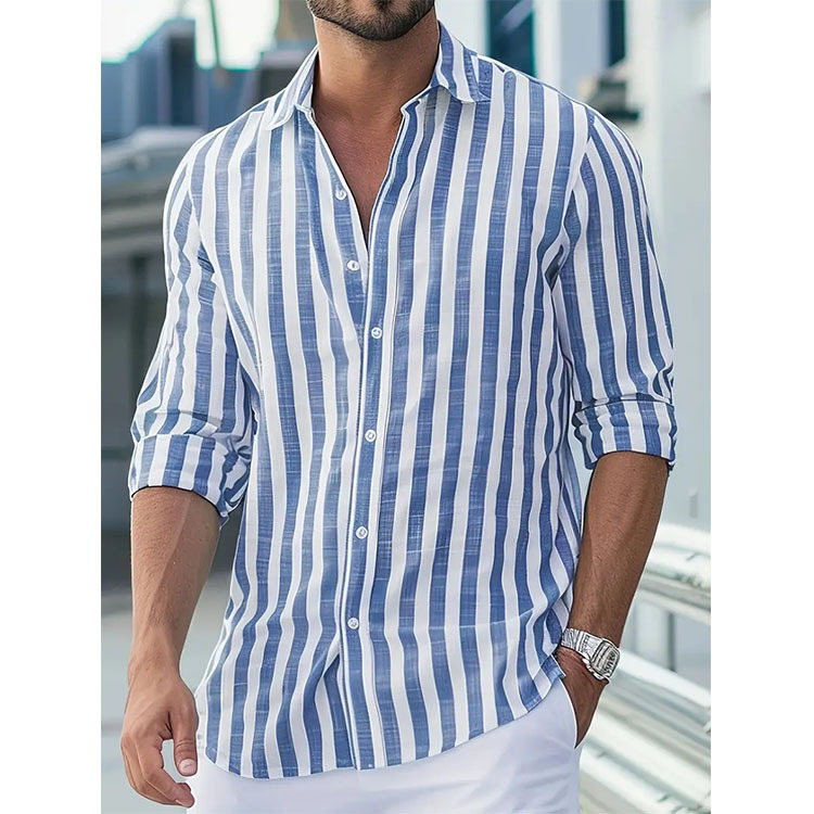 2025 Amazon Independent Station New Fashion Men's Long Sleeve Striped Lel Shirt Spring and Autumn Shirt 2025 Amazon Independent Station New Fashion Men's Long Sleeve Striped Lel Shirt Spring and Autumn Shirt