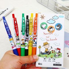 史努比可爱黑色水笔高颜值ST速干按动中性笔学生考试专用碳素笔