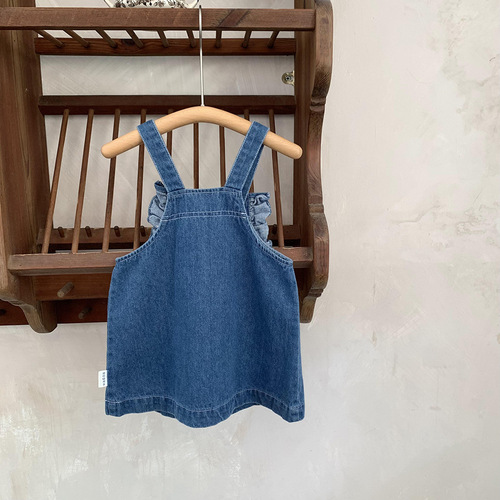 Cutemily Spring/Summer Baby & Toddler Girl's Cute Ruffled Romper Skirt with Denim-Effect Bibs and Half-Skirt