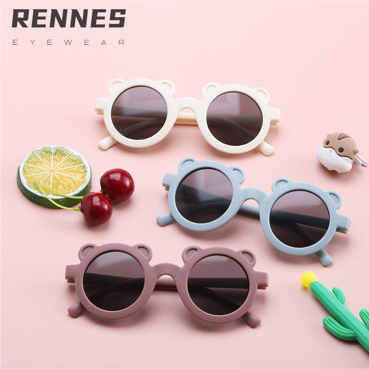 2021 nuevo marco redondo oso gafas de sol para niños dibujos animados color caramelo gafas de sol para niños gafas a prueba de UV