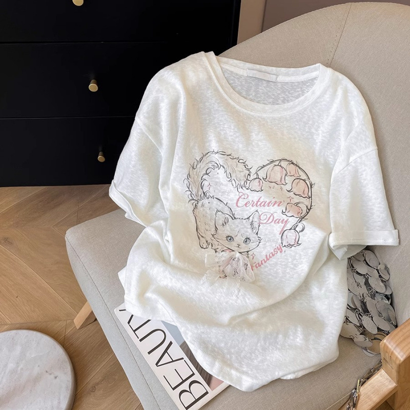 Women's 2025 New Tops Snowflake Cotton Short-Sleeved Women's T-Shirt Summer Loose and Versatile Cute Printed Short-Sleeved Clothes