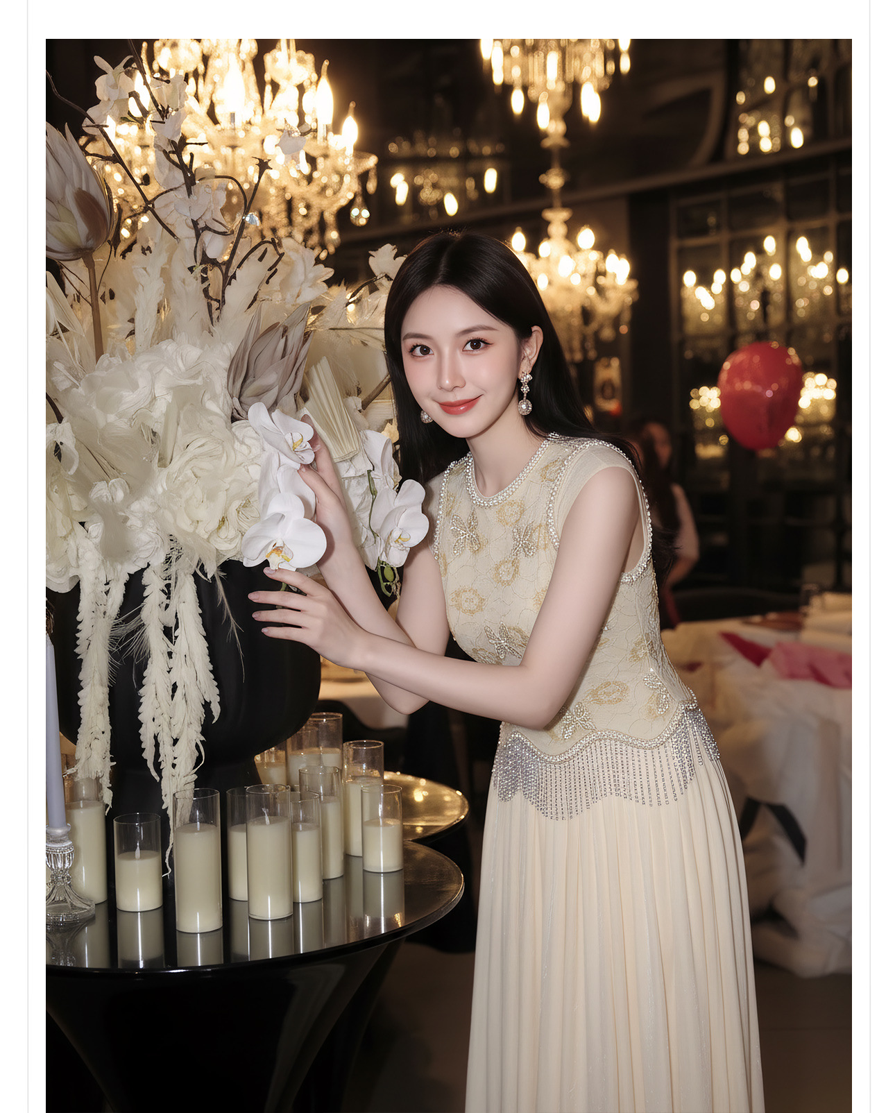 Bộ áo hai dây và chân váy nữ thêu hoa đính cườm phong cách Trung Hoa — bộ đồ, nửa váy, Trang chủ chi tiết 4