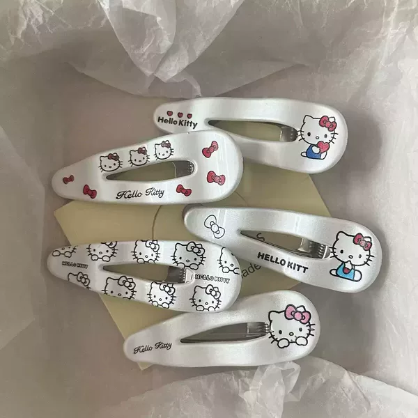 Sweet and Cool Style Silver Printed Cat Triangle Wavy Hairpin Japanese Style Versatile Girly Style Bangs Duckbill Hairpin Hairpin