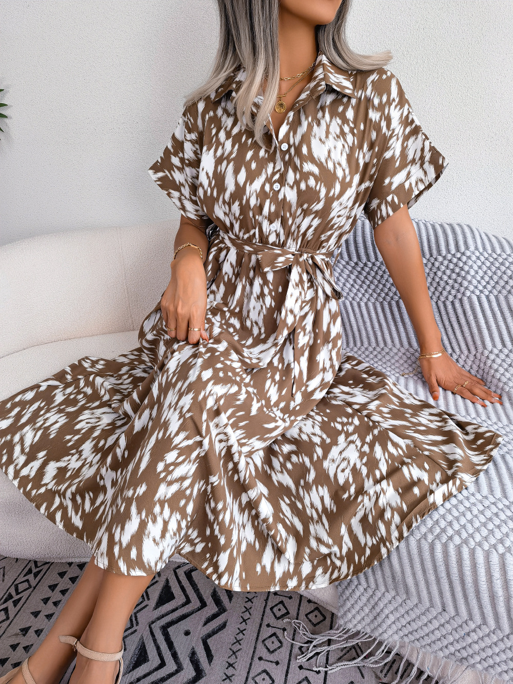 Women's Sheath Dress Streetwear Turndown Button Long Sleeve Leopard Maxi Long Dress Holiday Daily display picture 12