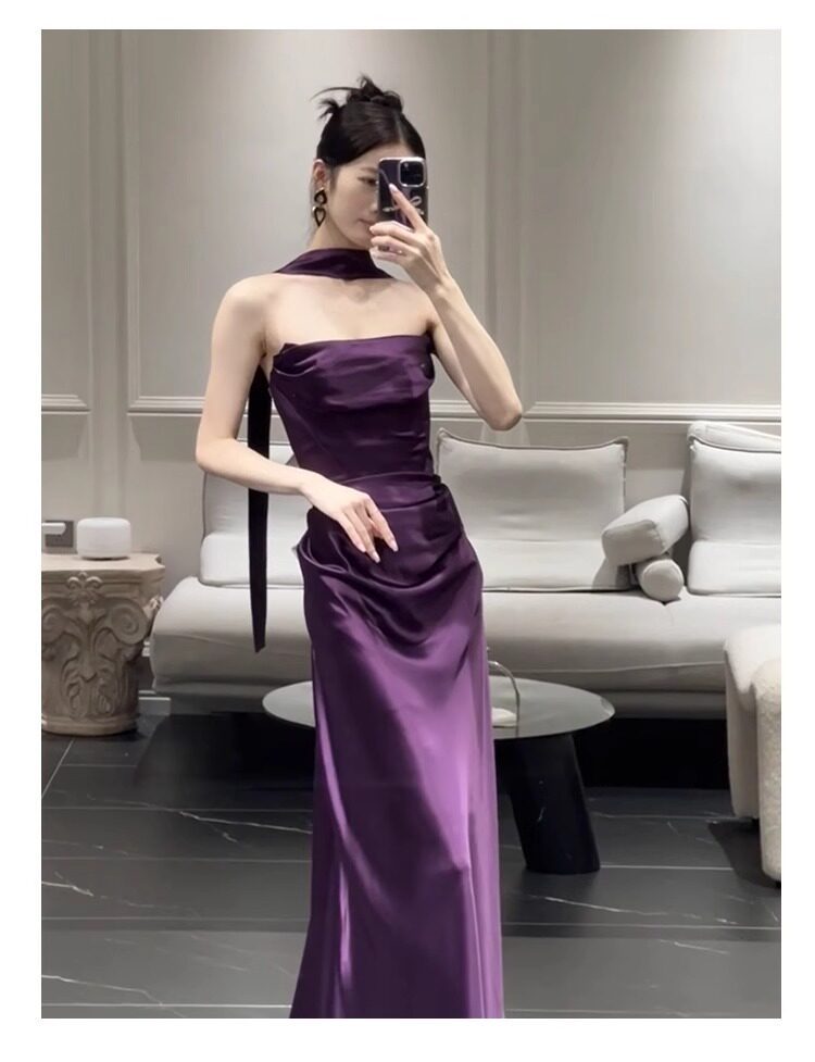 Strapless Toast Dress Purple Bridal Morning Robe High-End Understated Luxury Niche Engagement Banquet Mermaid Emcee Evening Gown_ecoleips.com