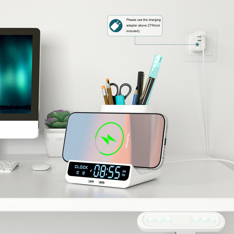 Apple ワイヤレス充電携帯電話ホルダー時計目覚まし時計スリーインワン充電器に適した 1 台のマシン 3 充電ペンホルダー収納ボックス|undefined