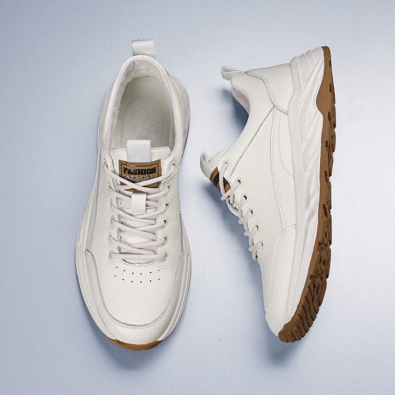 Invierno de piel de vaca de cabeza nuevas zapatillas deportivas de hombre, cuero real y terciopelo, zapatos cálidos de algodón, zapatos casuales de hombre, zapatos de hombre