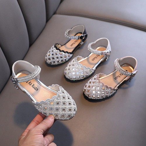 2024 Summer and Autumn New Korean Style Princess Girls Girls Small, Medium and Large Children Leather Shoes Single Shoes Hollow