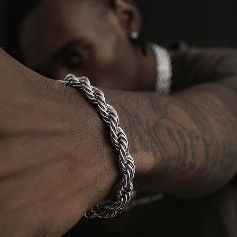 Twist Chain Stainless Steel Chain Men's Chain Hip-Hop Jewelry DIY Handmade Jewelry Accessory Chain Spiral Pattern Rope Bracelet