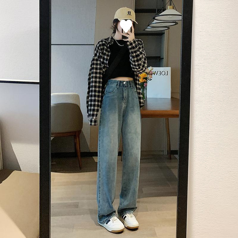 高腰阔腿牛仔裤女秋冬加绒新款显瘦大码百搭垂感复古直筒拖地裤子