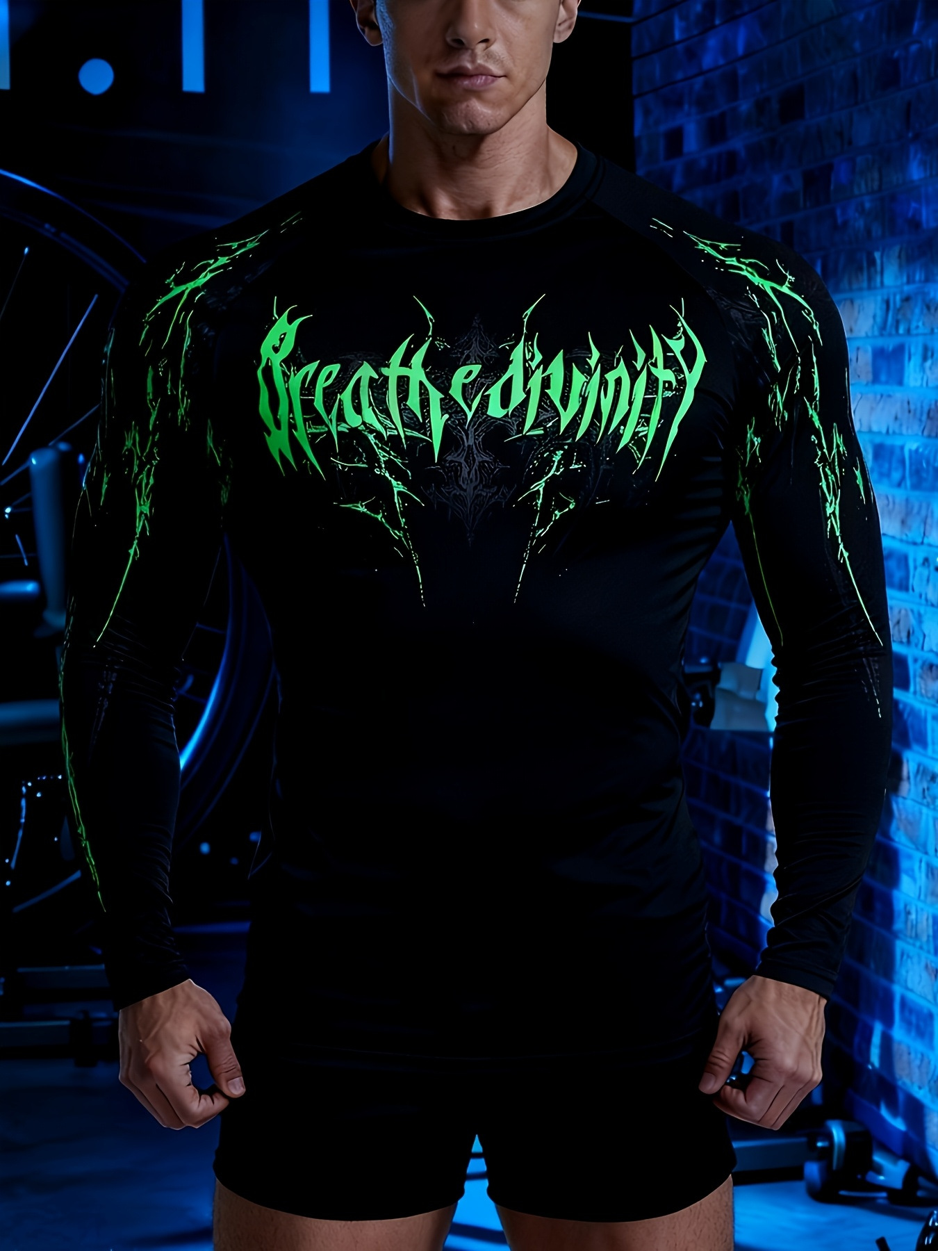 Men's Dark Style Skull And Thorn Print Long Sleeve T-Shirt Tight Fitting Quick Drying Fitness Sportswear American High Street_viptrois.com