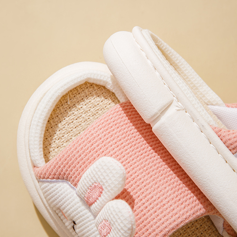 Zapatillas de lino sin cordones de cuatro estaciones de las mujeres lindas antideslizantes para el hogar nuevo hogar de fondo grueso zapatillas de lino de algodón verano