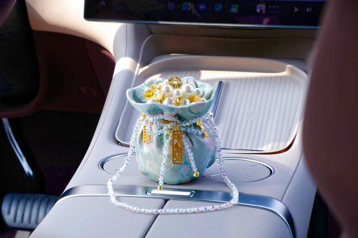 Fortune Bowl, Lucky Bag, Car Bamboo Charcoal Bag Pendant, Car Cup Holder Ornament, Safe Journey Car Bamboo Carbon Decoration