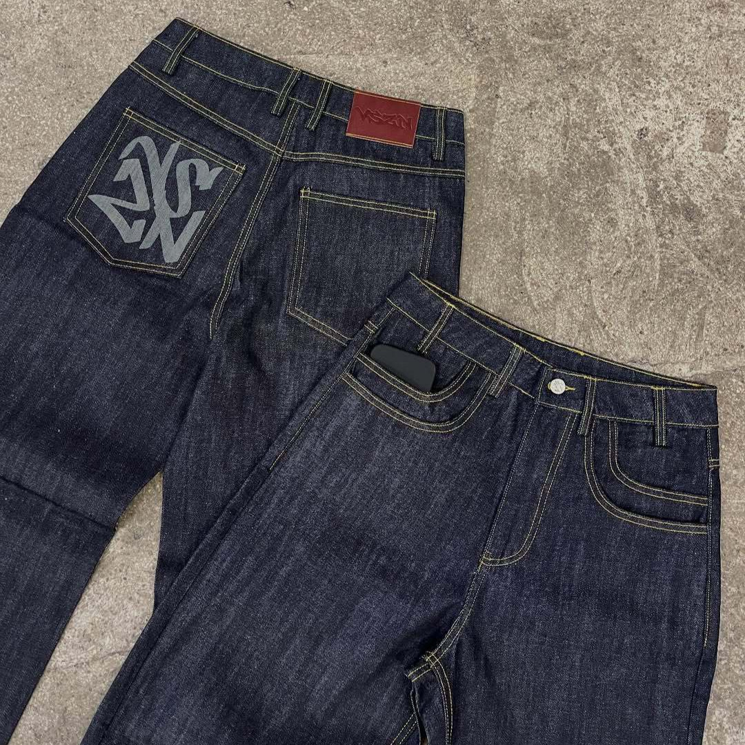 Europa y Estados Unidos transfronterizos estilo americano de alta calle de moda retro impresión personalidad callejera jeans casuales pantalones de piernas largas