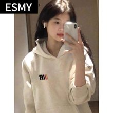 纯棉美式复古灰色连帽卫衣女春夏新款加绒加厚上衣