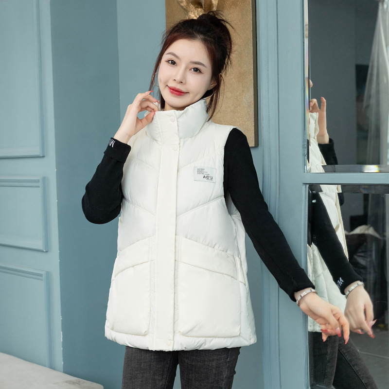 Chaleco de algodón de pluma para mujeres 2024 invierno y otoño chaleco de moda grande chaqueta sin mangas chaleco corto calentador casual image 7