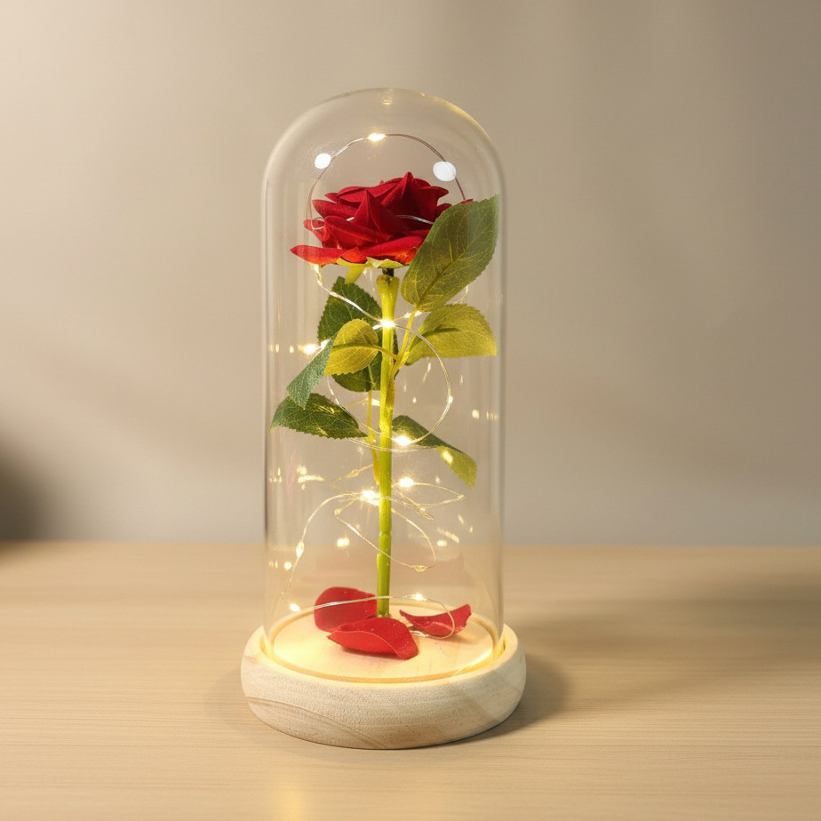 Simulación transfronteriza rosa inmortalidad flor cubierta de vidrio decoración de cumpleaños Qixie 520 Día de San Valentín regalo creativo del Día de la Madre