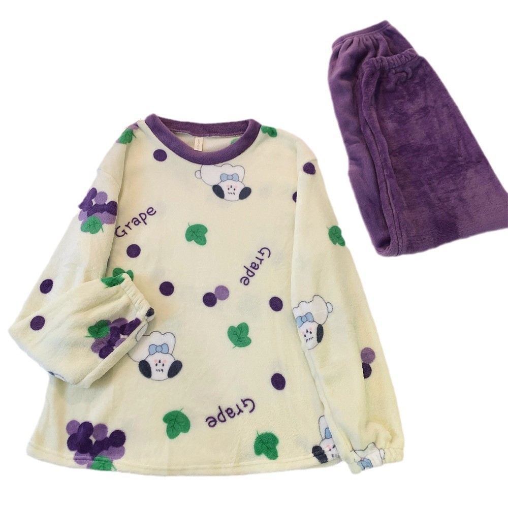 플란넬 파자마 국경 도매 파자마 여성의 가을과 겨울 플란넬 두꺼운 소녀의 홈 의류 세트