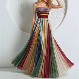 Chic Elegant Ruched Printed Dress优雅抹胸褶皱气质美女连衣裙