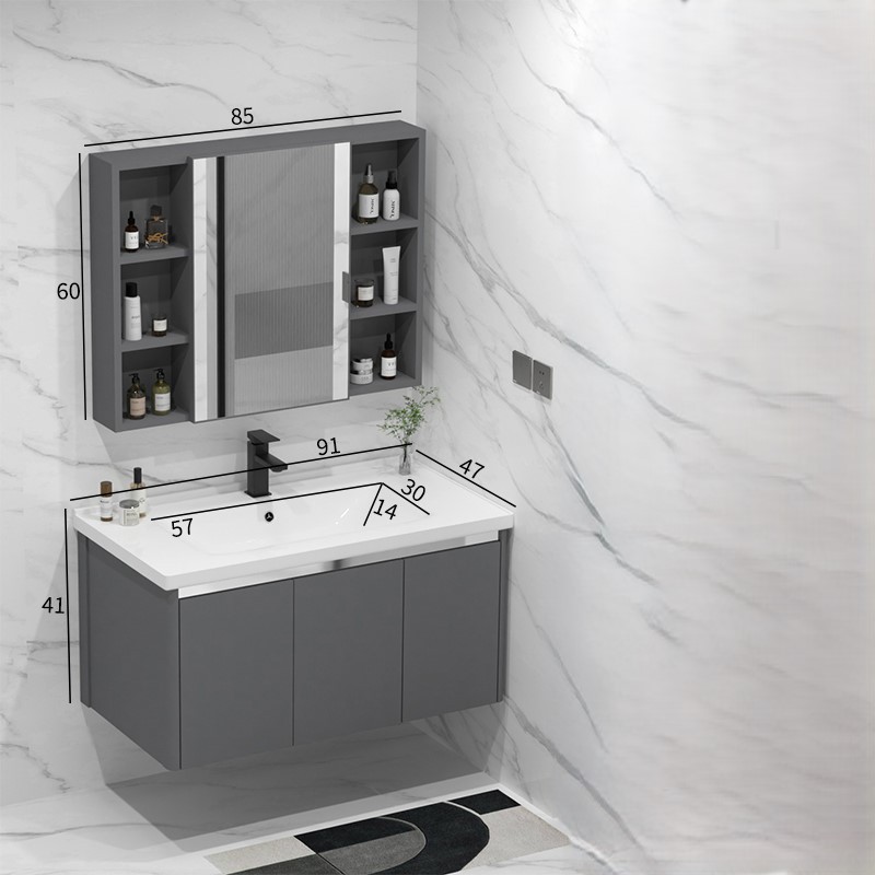 Gabinete de baño de aluminio espacial combinado lavabo cerámico lavabo lava