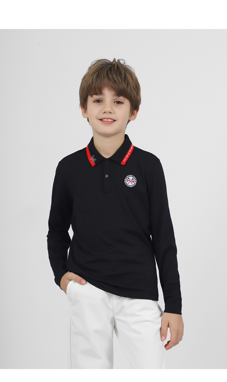 Áo thun dài tay bé trai PGM golf mùa thu, chất liệu co giãn thoải mái — YF494-màu trắng, YF494-Đen, YF494-màu xanh nước biển chi tiết 9