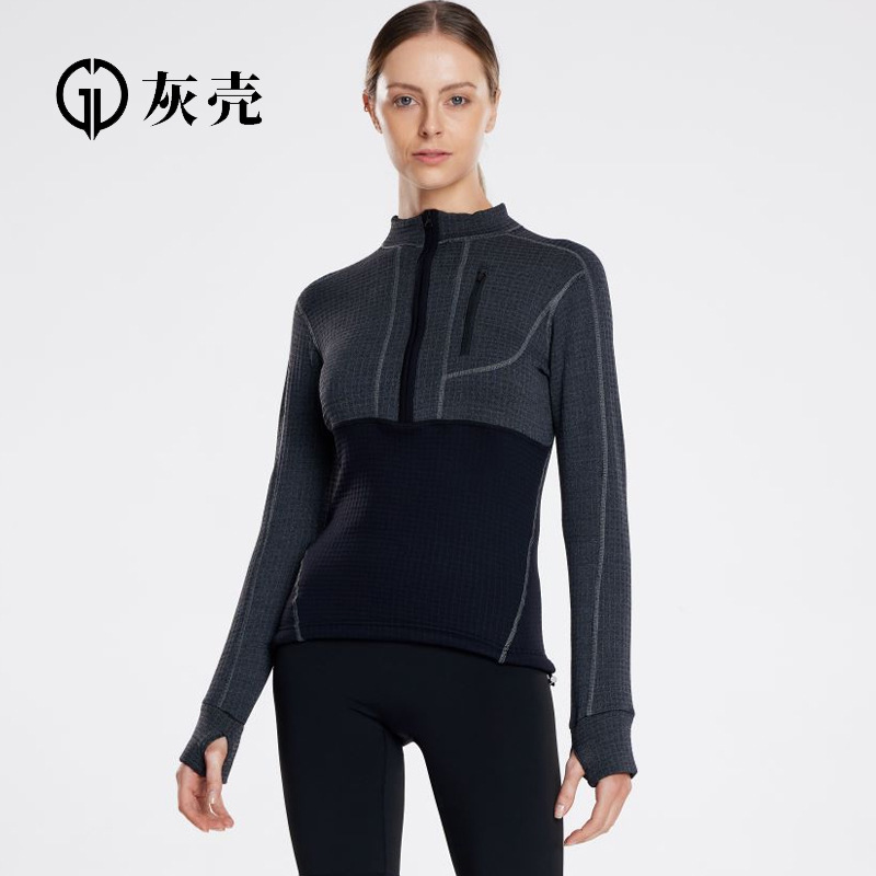 Outdoor Women's Autumn and Winter Warm Merino Wool Half-Zip Long Sleeve fleece-lined Thick Quick-Dry Murray Ski T-Shirt