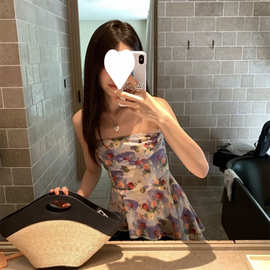 不规则收腰花色抹胸吊带背心女2025年新款夏季小众设计感无袖上衣