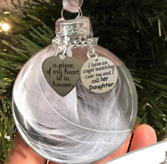 Zibi bola decorativa conmemorativa un pedazo de mi corazón está en el cielo pluma amor bola colgante