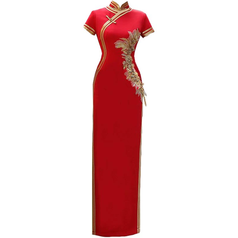 Новое весеннее длинное элегантное китайское платье-ципао 2025 года для подиумных показов, в почтливом и торжественном стиле, больших размеров.