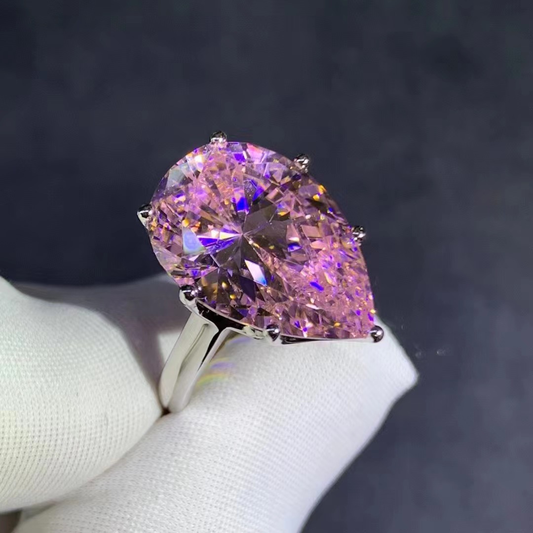 Diamante en forma de gota corte amarillo Rosa G color anillo de diamantes de alto carbono VVS nivel D color 3EX anillo con incrustaciones de plata