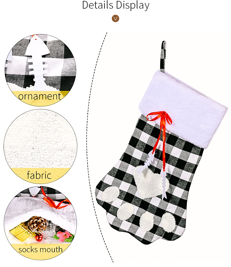 Venta Al Por Mayor De Navidad Rojo Y Negro Plaid Dog Paw Calcetines Decoración Nihaojewelry display picture 10