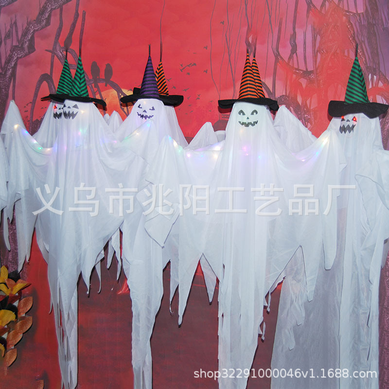 Amazon popular Halloween fantasma colgante casa embrujada atmósfera accesorios decoración fantasma Festival horror luminoso encapuchado fantasma colgante