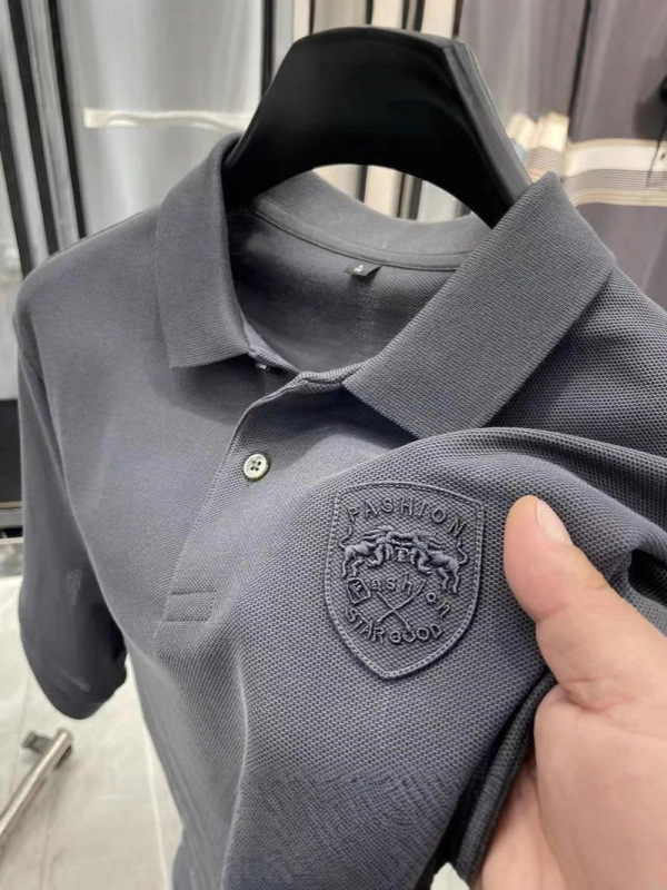 軽くて高級な高級刺繍ポロシャツメンズビジネスラペル半袖Tシャツトップ2025夏トレンドのクロスボーダー限定|undefined