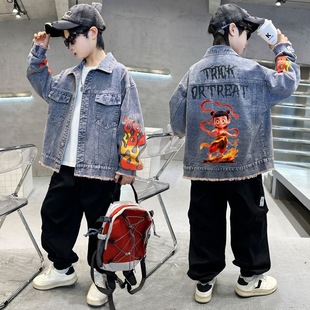 Nezha Children's Spring Jacket 2025 New Stylish Korean Version Boys' Spring and Autumn Trendy Denim Top for Handsome Boys
