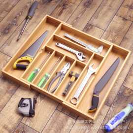 竹制厨房刀具收纳盒可伸缩刀叉分割整理盒抽屉式餐具收纳盒