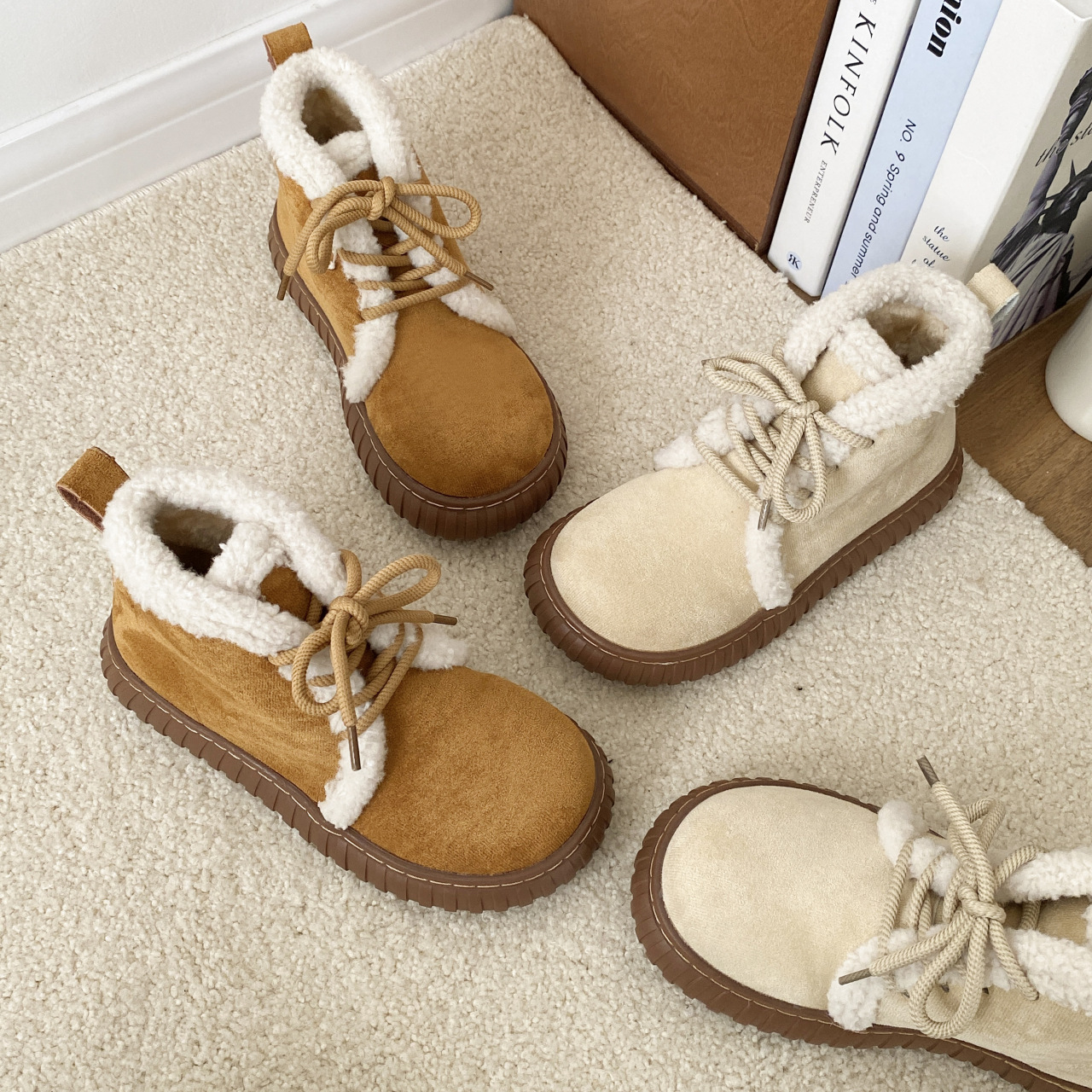 2023 m. žiemos nauji, stori apatiniai šilti odiniai kailiniai, integruoti sniego batai_voghion.com