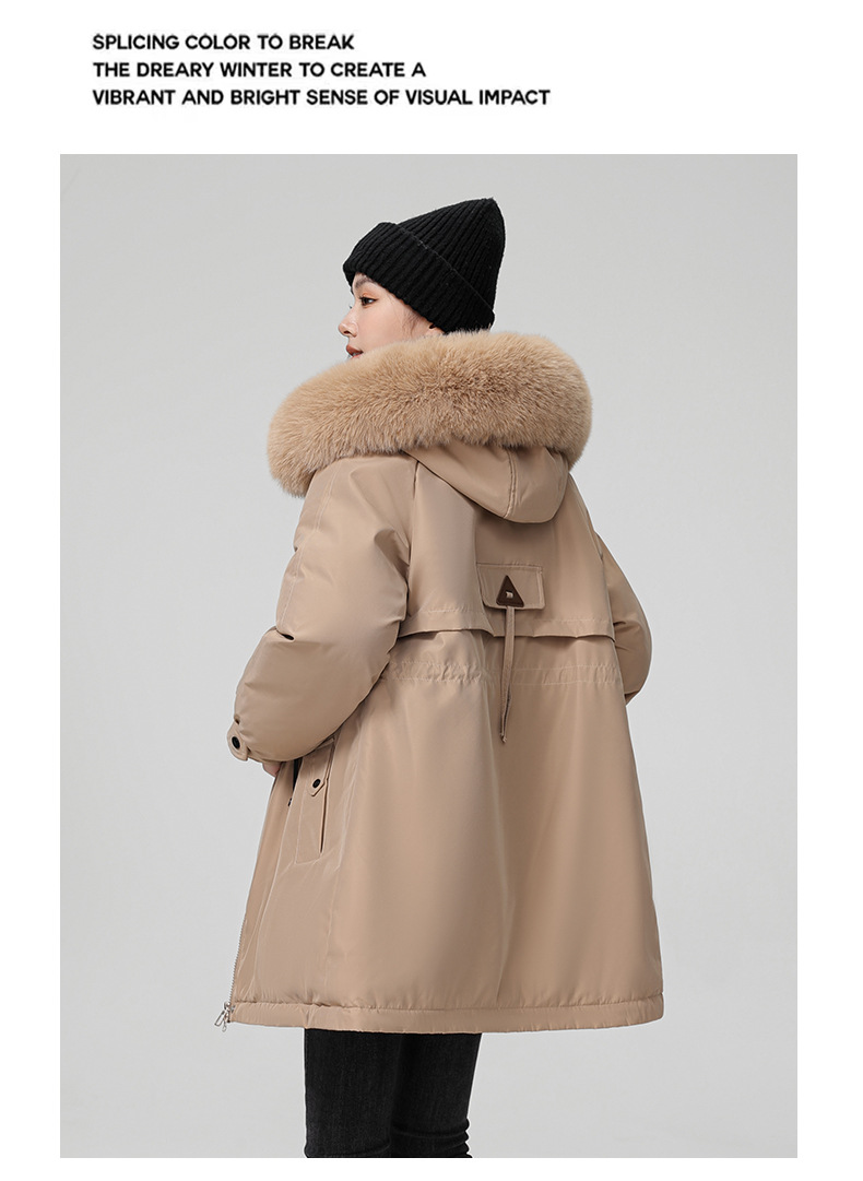 2024 foreign trade overcomes women's winter new Korean version waist cinching slimming hooded big fur collar cotton_voghion.com