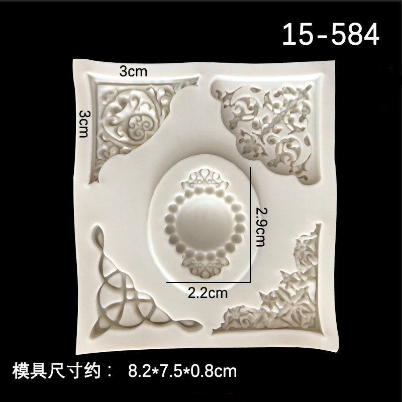 De estilo europeo de encaje diamante frontera molde de chocolate en relieve molde de silicona líquida fondant cake decoración molde